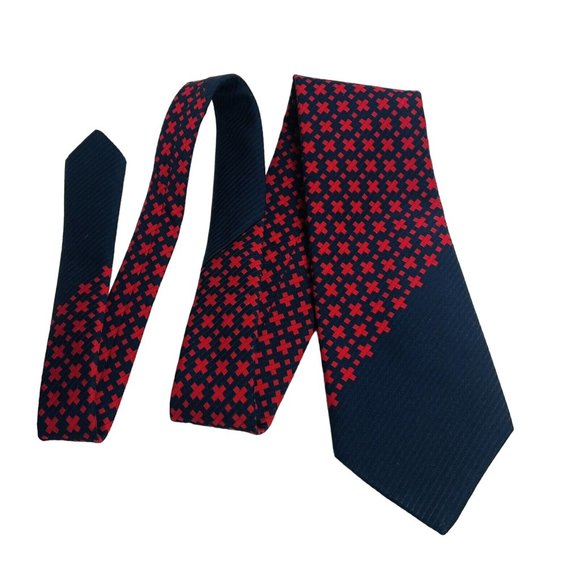Andr'e Patric Jewel Collection Tie Navy Red Geo Vintage Mens Necktie Tie Wide - Picture 1 of 7
